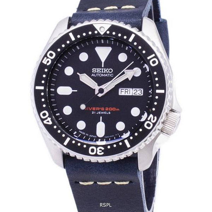 Seiko Automatic SKX007J1-LS15 Diver's 200M Japan Made Dark Blue Leather Strap Men's Watch