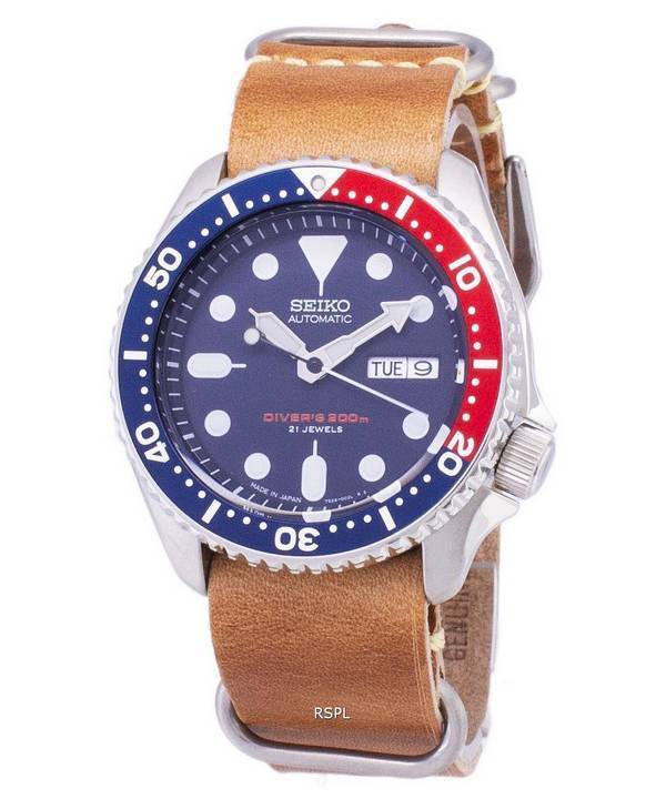 Seiko Automatic SKX009J1-LS18 Diver's 200M Japan Made Brown Leather Strap Men's Watch