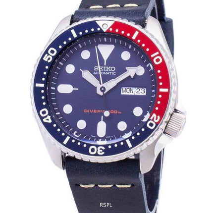 Seiko Automatic SKX009K1-LS15 Diver's 200M Dark Blue Leather Strap Men's Watch