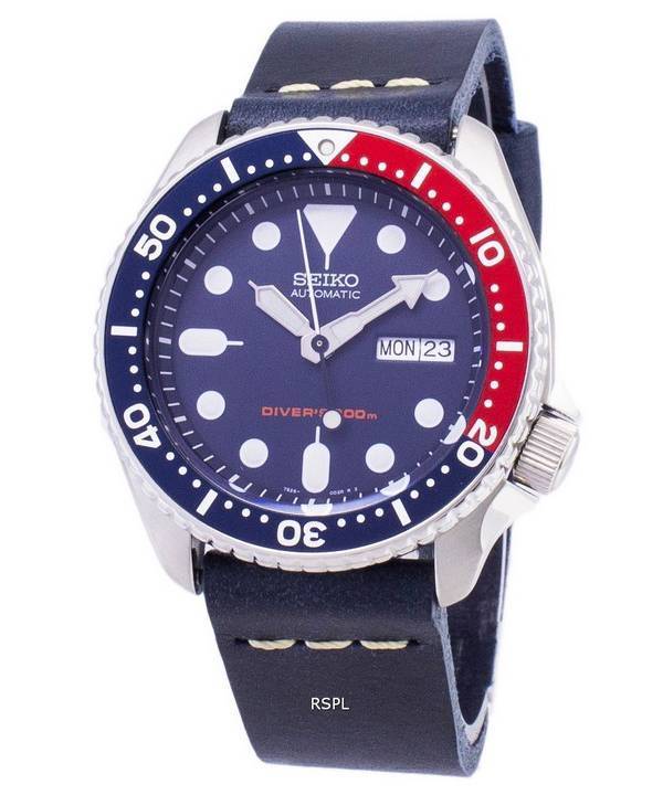 Seiko Automatic SKX009K1-LS15 Diver's 200M Dark Blue Leather Strap Men's Watch