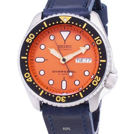 Seiko Automatic SKX011J1-LS13 Diver's 200M Dark Blue Leather Strap Men's Watch