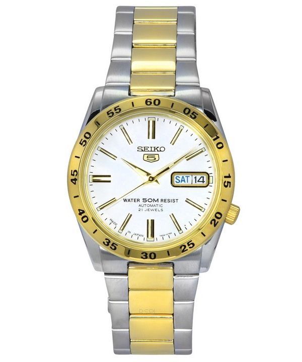 Seiko 5 Two Tone Stainless Steel White Dial 21 Jewels Automatic SNKE04J1 Unisex Watch