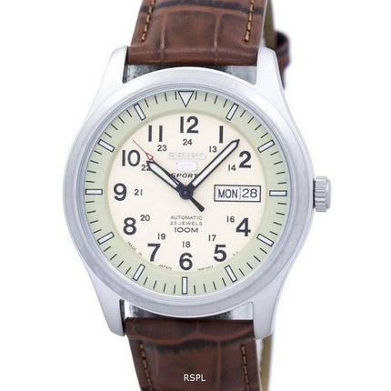 Seiko 5 Sports Military Automatic Japan Made Ratio Brown Leather SNZG07J1-LS7 Men's Watch