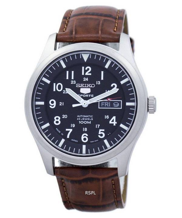 Seiko 5 Sports Automatic Japan Made Ratio Brown Leather SNZG15J1-LS7 Men's Watch