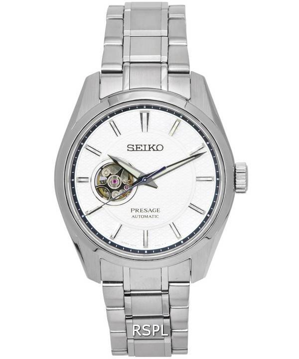 Seiko Presage Sharp Edged Open Heart White Dial Automatic SPB309 SPB309J1 SPB309J 100M Men's Watch