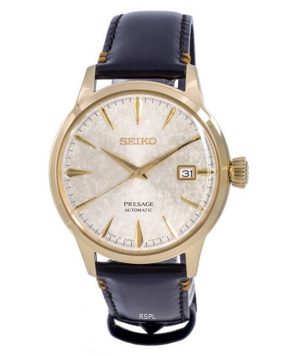 Seiko Presage Cocktail Limited Edition Leather Gold Dial Automatic SRPH78 SRPH78J1 SRPH78J Mens Watch