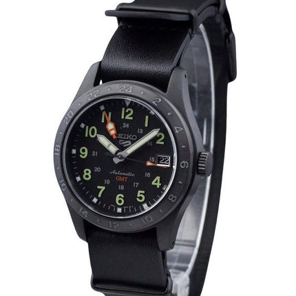 Seiko 5 Sports GMT Field Series Leather Strap Black Dial Automatic SSK025K1 100M Men's Watch