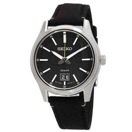 Seiko Big Date Nylon Strap Black Dial Quartz SUR517P1 100M Men's Watch