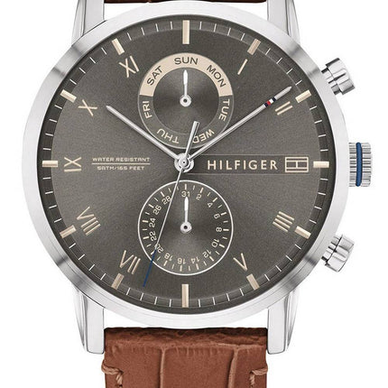 Tommy Hilfiger Kane Grey Dial Leather Strap Quartz 1710398 Mens Watch