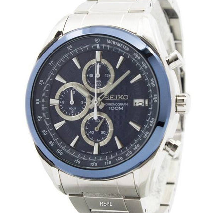 Refurbished Seiko Chronograph Blue Dial Quartz SSB177 SSB177P1 SSB177P 100M Men's Watch