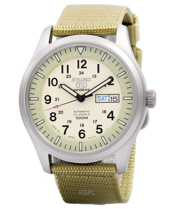 Refurbished Seiko 5 Military Stainless Steal Beige Dial Automatic SNZG07J1 100M Men's Watch