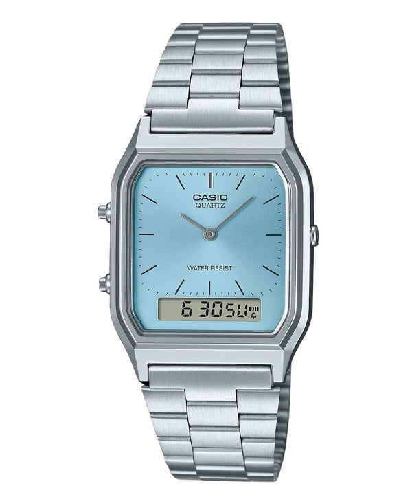 Refurbished Casio Vintage Analog Digital Stainless Steel Turquoise Dial Quartz AQ-230A-2A1 Unisex Watch