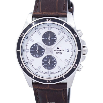 Refurbished Casio Edifice Analog Chronograph Leather Strap White Dial Quartz EFR-526L-7AV 100M Men's Watch