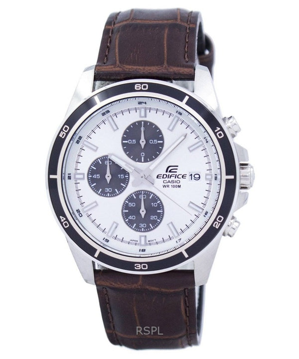 Refurbished Casio Edifice Analog Chronograph Leather Strap White Dial Quartz EFR-526L-7AV 100M Men's Watch