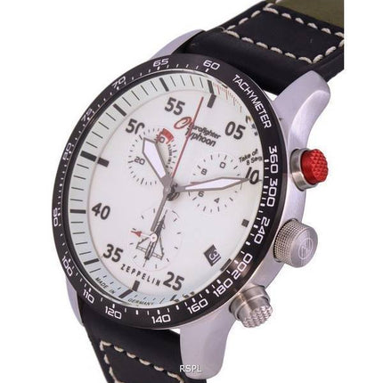 Zeppelin Eurofighter Chronograph Leather Strap Beige Dial Quartz 7298-5 72985 100M Mens Watch