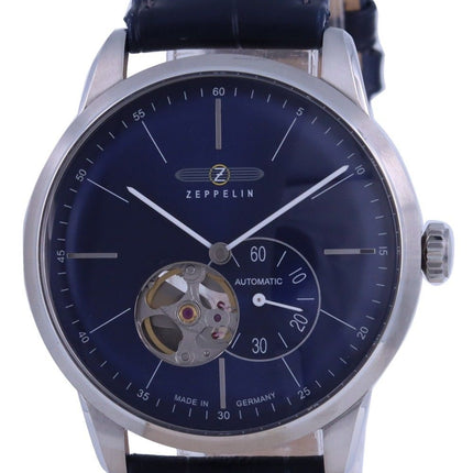 Zeppelin Flatline Open Heart Blue Dial Leather Strap Automatic 7364-3 73643 Mens Watch