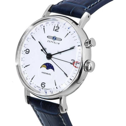 Zeppelin LZ 129 Hindenburg Leather Strap Moon Phase White Dial Quartz 80761 Men's Watch