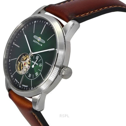 Zeppelin Flatline Leather Strap Green Open Heart Dial Automatic 83644 Men's Watch