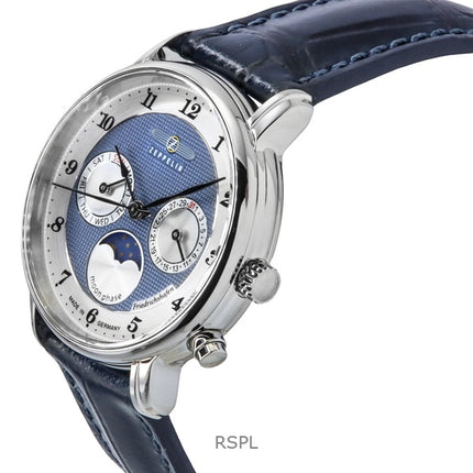 Zeppelin Friedrichshafen Moon Phase Leather Strap Blue Dial Quartz 85373 Women's Watch