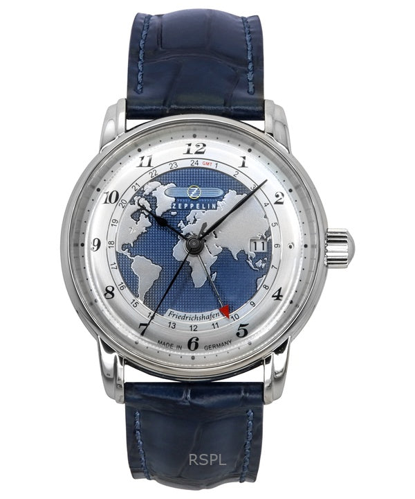 Zeppelin Friedrichshafen GMT Leather Strap Blue Dial Automatic 85963 Men's Watch