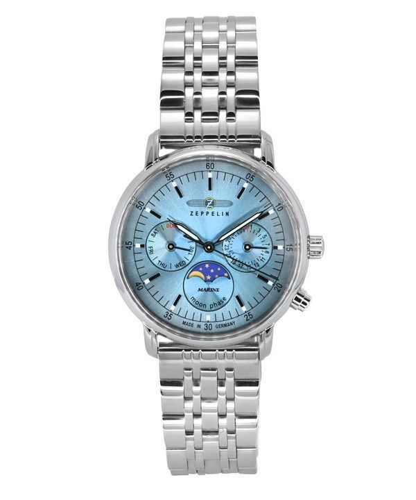 Zeppelin LZ14 Marine Moonphase Stainless Steel Ice Blue Dial Quartz 8637M3 Women's Watch