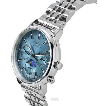 Zeppelin LZ14 Marine Moonphase Stainless Steel Ice Blue Dial Quartz 8637M3 Women's Watch