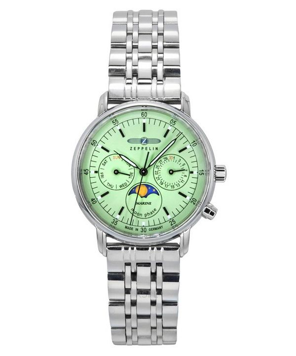 Zeppelin LZ 14 Marine Moon Phase Stainless Steel Green Dial Quartz 8637M4 Women's Watch