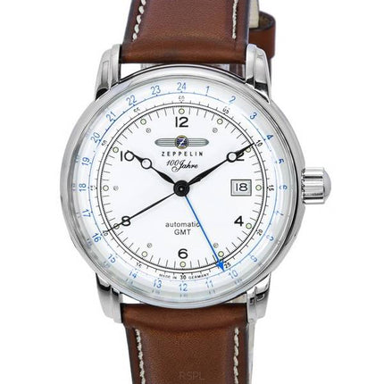 Zeppelin 100 Jahre GMT Leather Strap Silver Dial Automatic 86661 Men's Watch