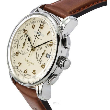 Zeppelin Mediterranee Chronograph Leather Strap Beige Dial Quartz 96705 Men's Watch