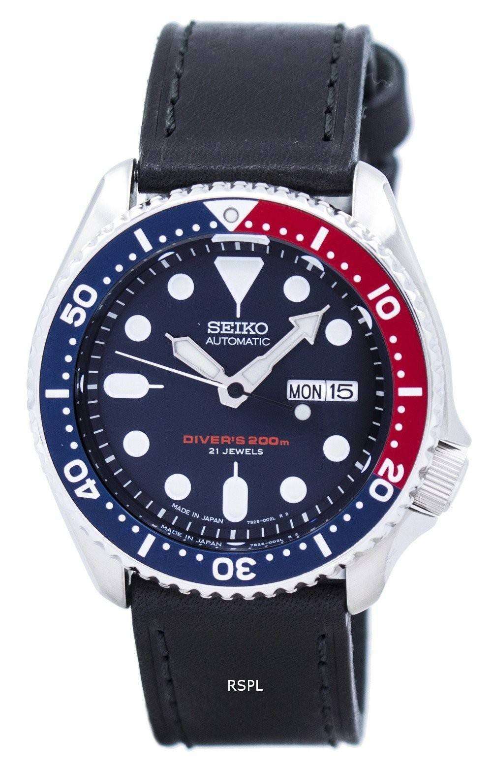 Seiko Automatic Diver's Ratio Black Leather SKX009J1-LS8 200M Men's ...