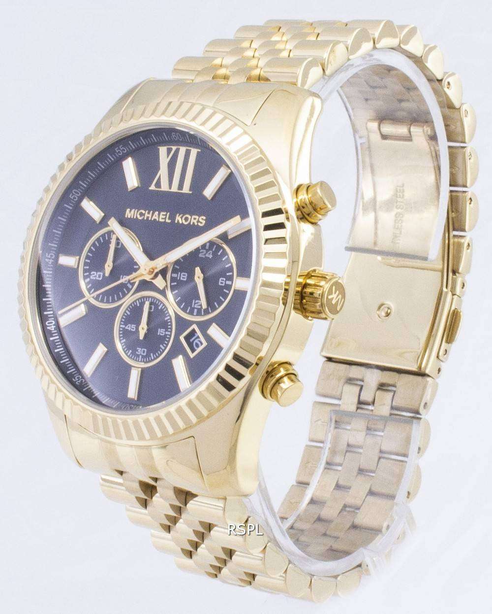 Michael Kors Lexington Chronograph Black Dial Gold-tone MK8286 Men's Watch  - ZetaWatches