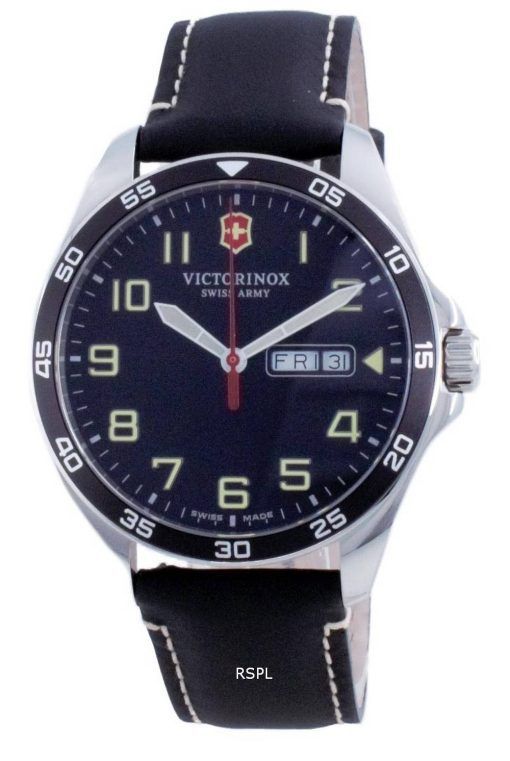 Victorinox Fieldforce Leather Black Dial Quartz 241846 100M Mens Watch