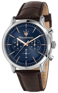 Maserati Epoca Chronograph Blue Dial Leather Strap Quartz R8871618014 100M Mens Watch