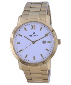 Westar White Dial Gold Tone Stainless Steel Quartz 50245 GPN 101 Mens Watch