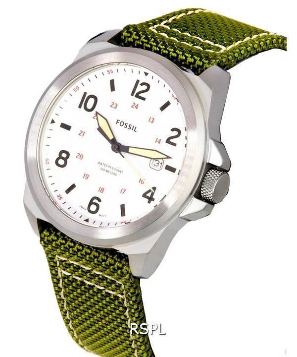 Fossil Bronson Olive Nylon Strap Silver Dial Quartz FS5918 100M