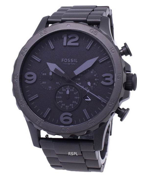 Fossil Nate Chronograph Black Mens JR1401 Watch Dial ZetaWatches - Ion-plated Black