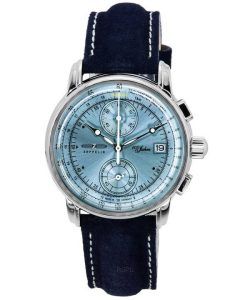 Zeppelin 100 Jahre Chronograph Leather Strap Ice Blue Dial Quartz 86704 Men's Watch