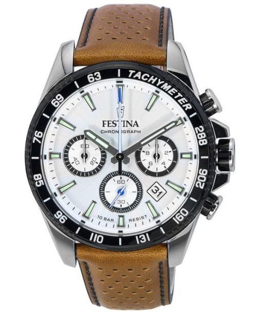 Festina Timeless Chronograph Leather Strap White Dial 20561-1 100M Men's Watch