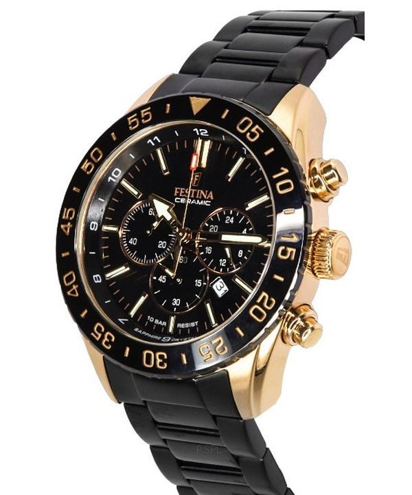 Festina Ceramic Chronograph Quartz - Men\'s 100M Watch Black Dial ZetaWatches 20578-1
