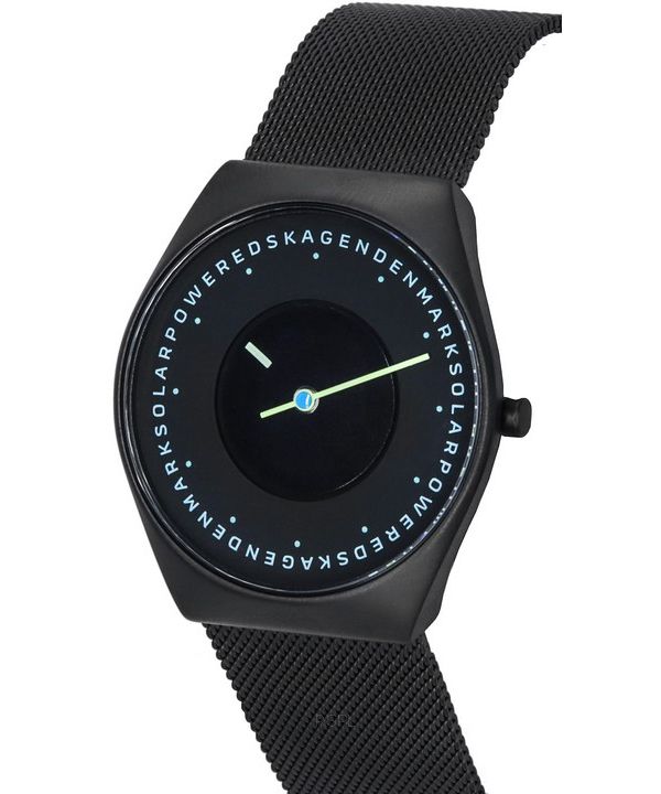 Skagen Grenen Solar Halo Midnight Stainless Steel Mesh Black Dial