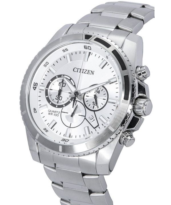 Citizen Chronograph Stainless Steel Men\'s 100M ZetaWatches Dial AN8200-50A - Watch Silver Quartz