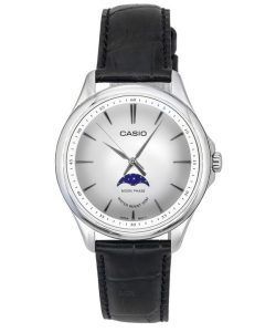 Casio Standard Analog Moon Phase Leather Strap Silver Dial Quartz MTP-M100L-7A Men's Watch