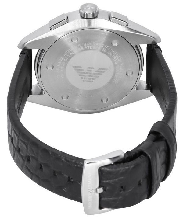 Quartz Leather Emporio - Black Watch ZetaWatches Mens Chronograph Armani Claudio Strap Dial Black AR11542