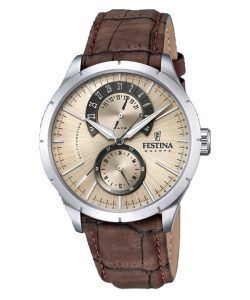 Festina Retro Leather Strap Multifunction Beige Dial Quartz F16573-9 Mens Watch