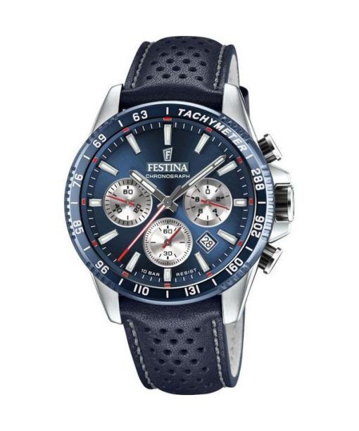 Festina Timeless Chronograph Leather Strap Blue Dial Quartz F20561-2 100M Mens Watch