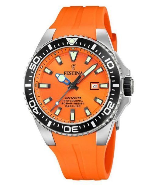 Festina Diver Rubber Strap Orange Dial Quartz F20664-4 200M Mens Watch