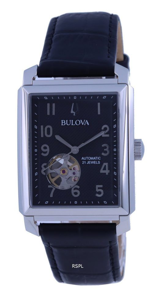 Bulova Sutton Open Heart Black Dial Leather Strap Automatic 96A269 Men's Watch