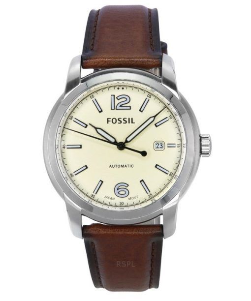 Fossil Heritage Brown LiteHide Leather Strap Cream Dial Automatic ME3221 Unisex Watch