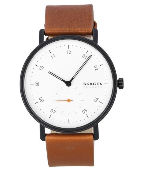 Skagen Kuppel Brown Leather Strap White Dial Quartz SKW6889 Men's Watch