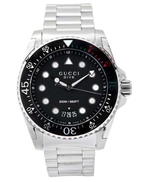 Gucci Dive XL Stainless Steel Black Dial Quartz Diver's YA136208A 200M Men's Watch